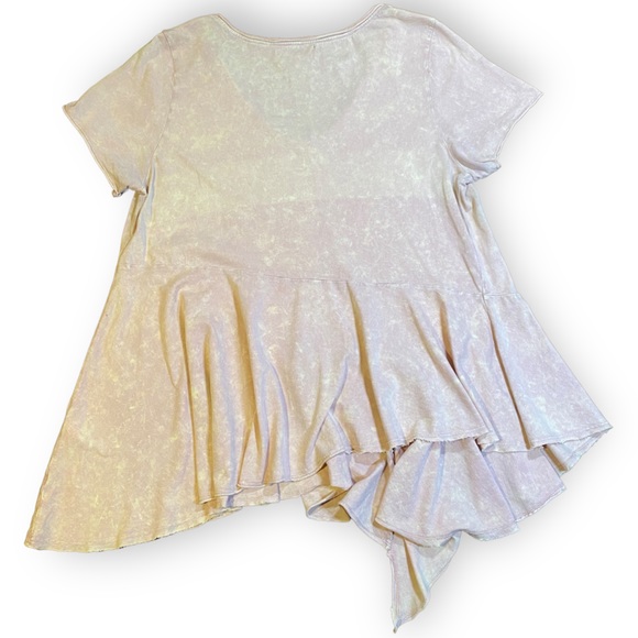 2for$30 ANTHROPOLOGIE Eri &Ali Acid Wash Asymmetrical T Shirt Pink Peach Medium - Picture 5 of 12